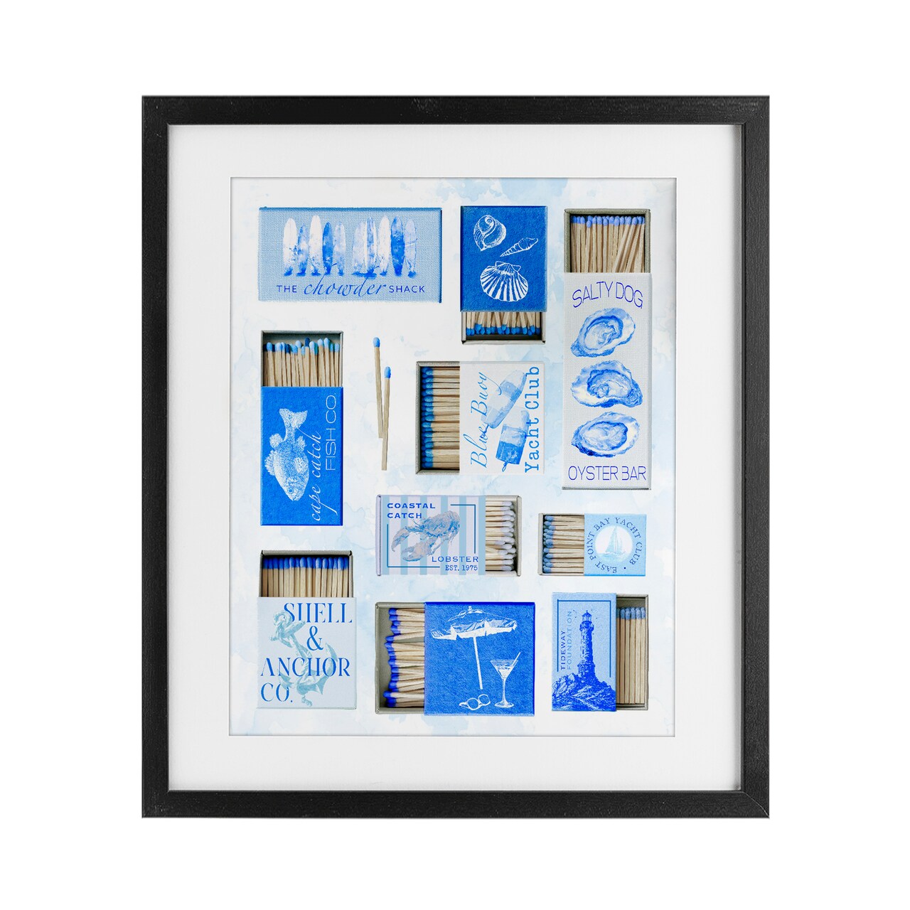 Stupell Industries Blue Coastal Matchboxes Framed Print Under Glass, design by Ziwei Li